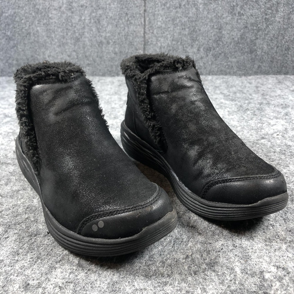 Ryka Boots Womens Size 6‎ Black Faux Fur Lined Slip On Ankle Booties Winter Warm